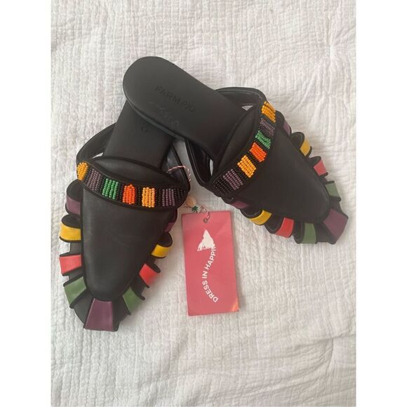NWOB FARM Rio Sz 8.5 Rainbow Beaded Mule Vegan Tropical Vacation Boho NEW - Picture 2 of 5